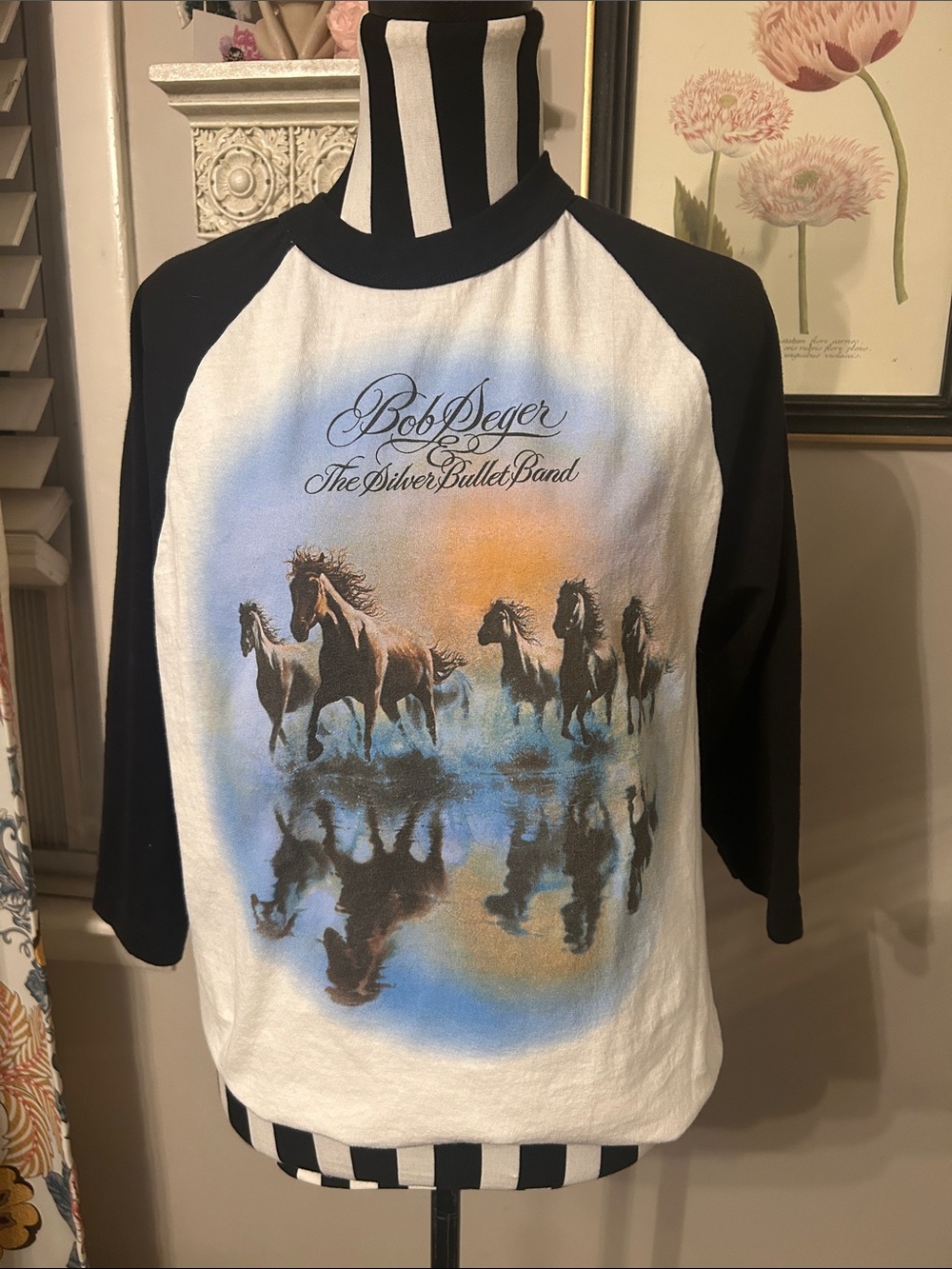 Vintage Bob Seger Raglan Graphic Tee in Black & White M